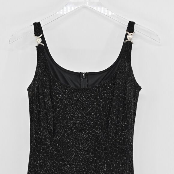 Vtg Slip Dress Y2k Prom Gown Vamp Goth Black Silver Glitter Shimmer USA Sz 4 - Picture 3 of 10